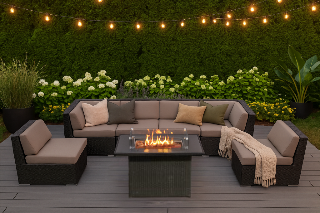 ohana outdoor patio furniture fire pit table set